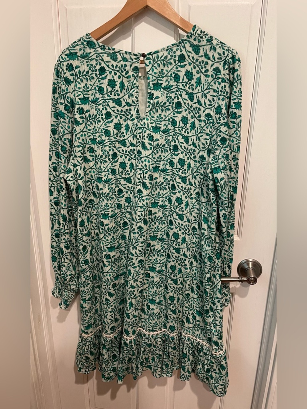 Anthropologie Beau Mini Green and White Floral Ruffle-Hem Dress XL - Picture 5 of 6